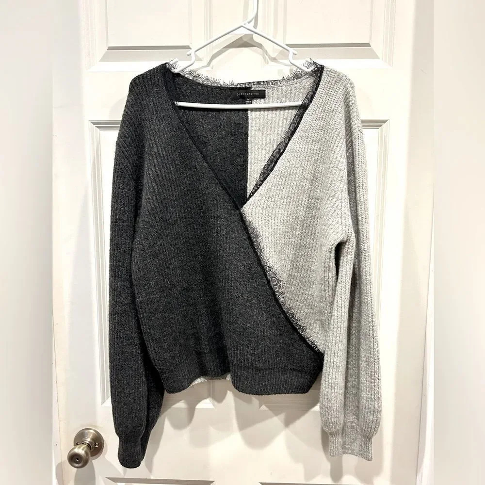 Dance & Marvel Two-Tone Gray V-Neck Sweater